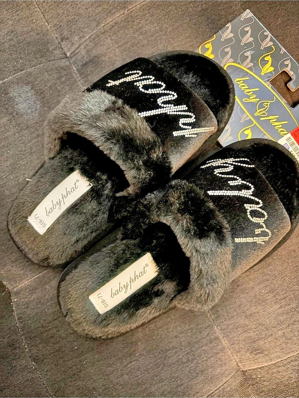 NWT Baby Phat Faux Fur Slippers Black (S)